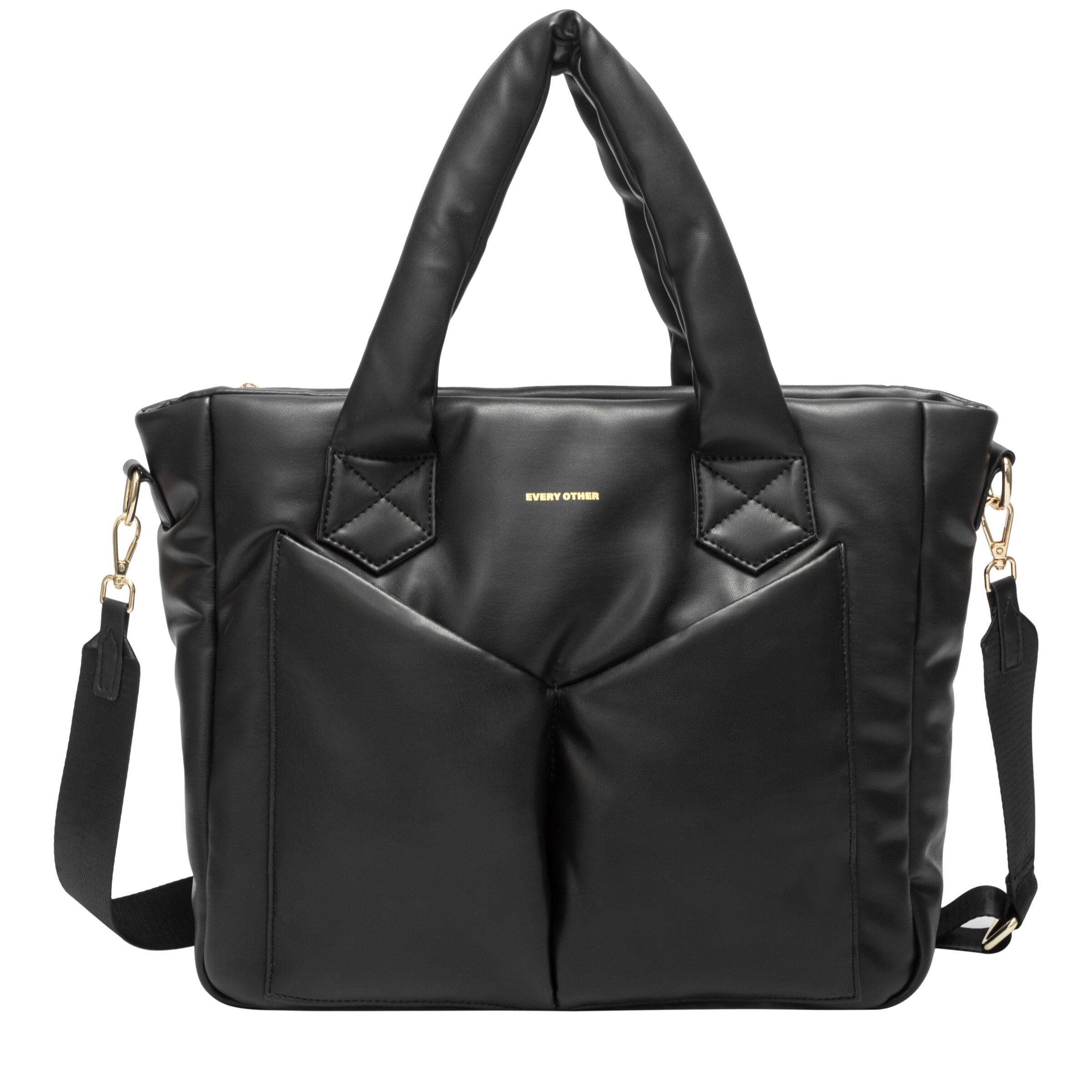 Every Other Wide Twin Strap Twin Pocketed Black Bag