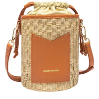 Every Other Cylindrical Drawstring Top Shoulder Bucket Bag in Tan