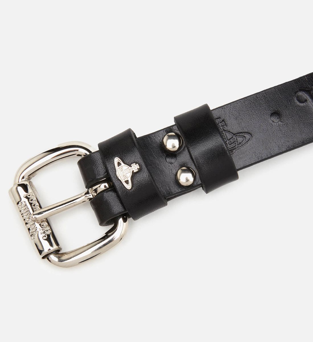 Vivienne Westwood Carolina Belt - Rhodium Black Leather