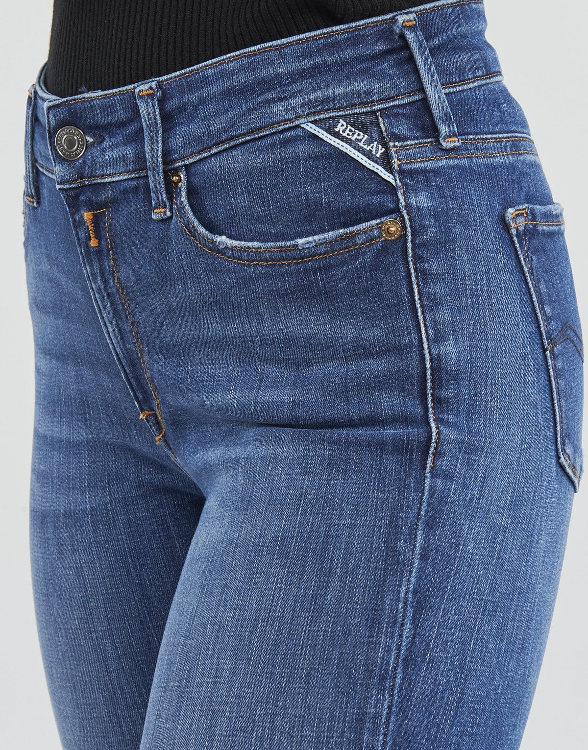 Replay Ladies WHW689 Blue / Dark High Waisted Skinny Jeans