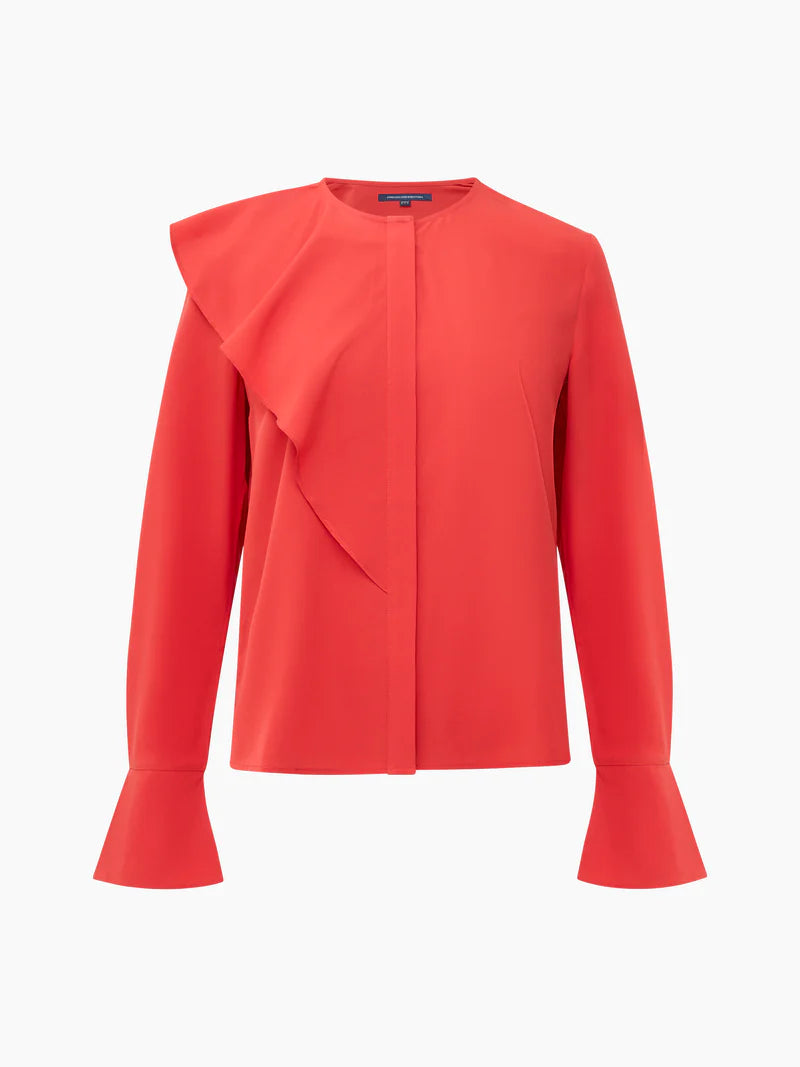 French Connection Crepe Asymmetric Frill Shirt Warm Red