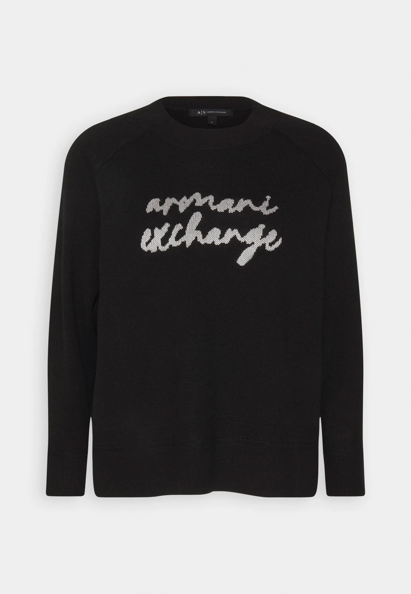 Armani Exchange Knitted Logo Front Jumper Black