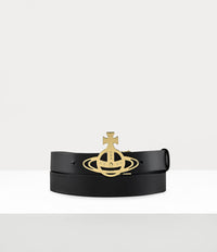 Vivienne Westwood Line Orb Buckle Belt Black With Light Gold