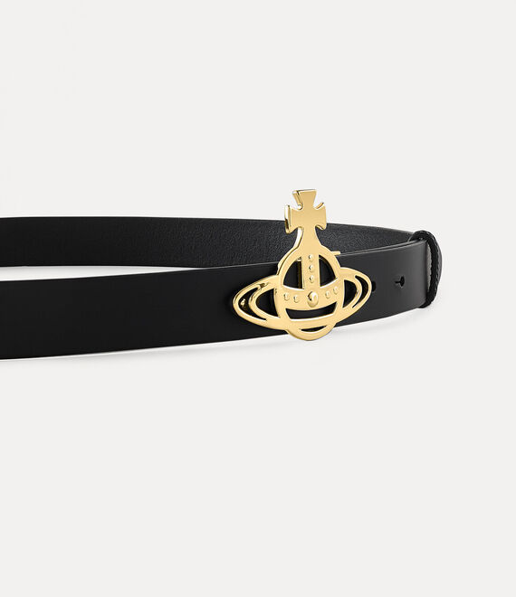 Vivienne Westwood Line Orb Buckle Belt Black With Light Gold