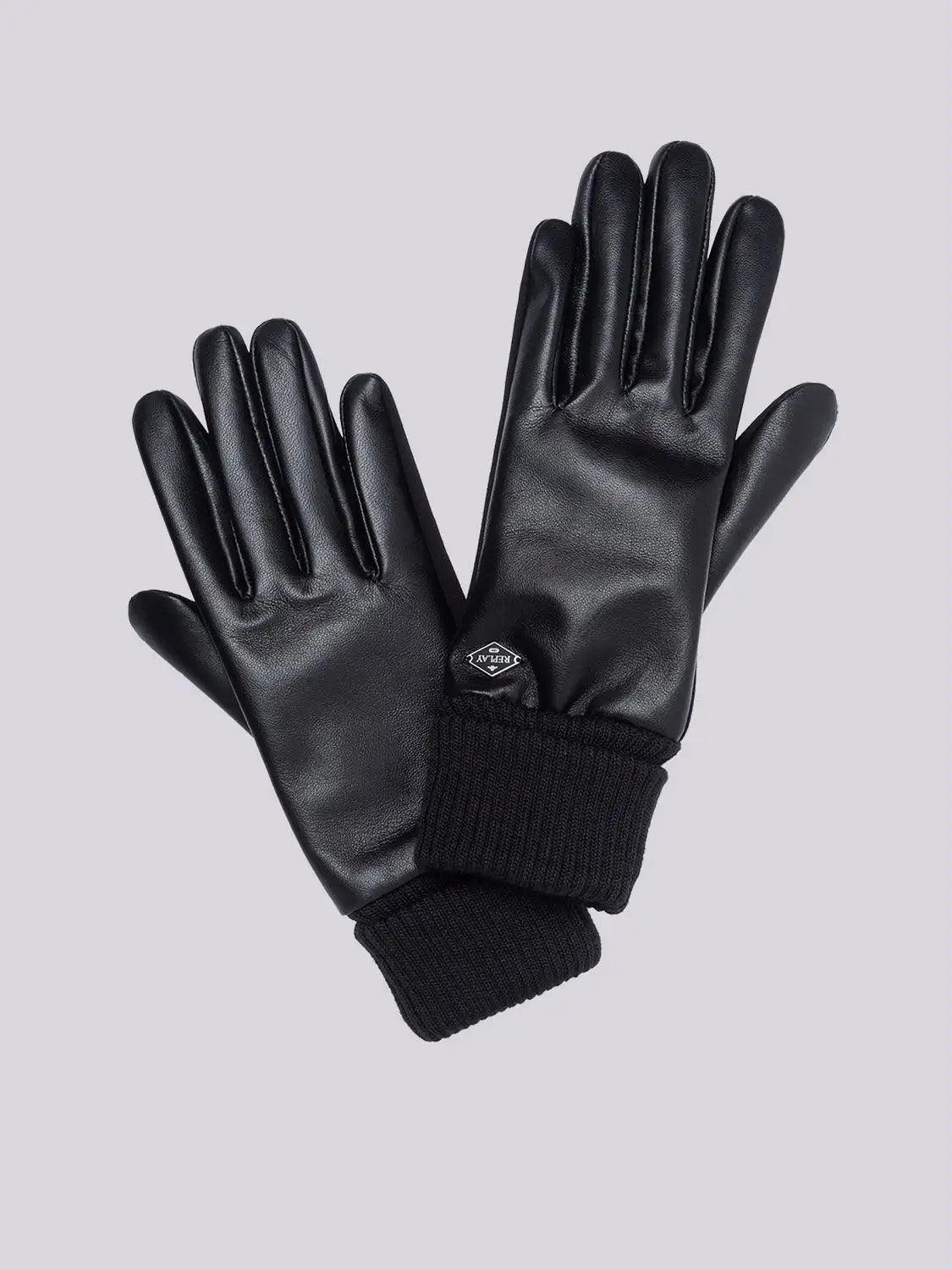Replay Black Gloves Leather With Fabric Back