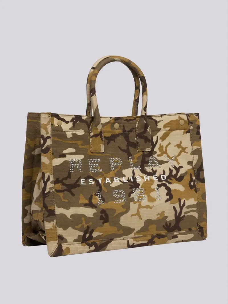 Replay Camouflage Shopping Bag with Rhinestone Logo