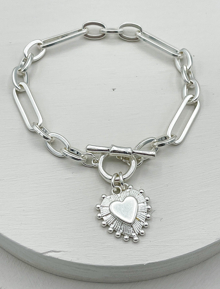 Olia Daphne Paper Link Heart Bracelet Silver