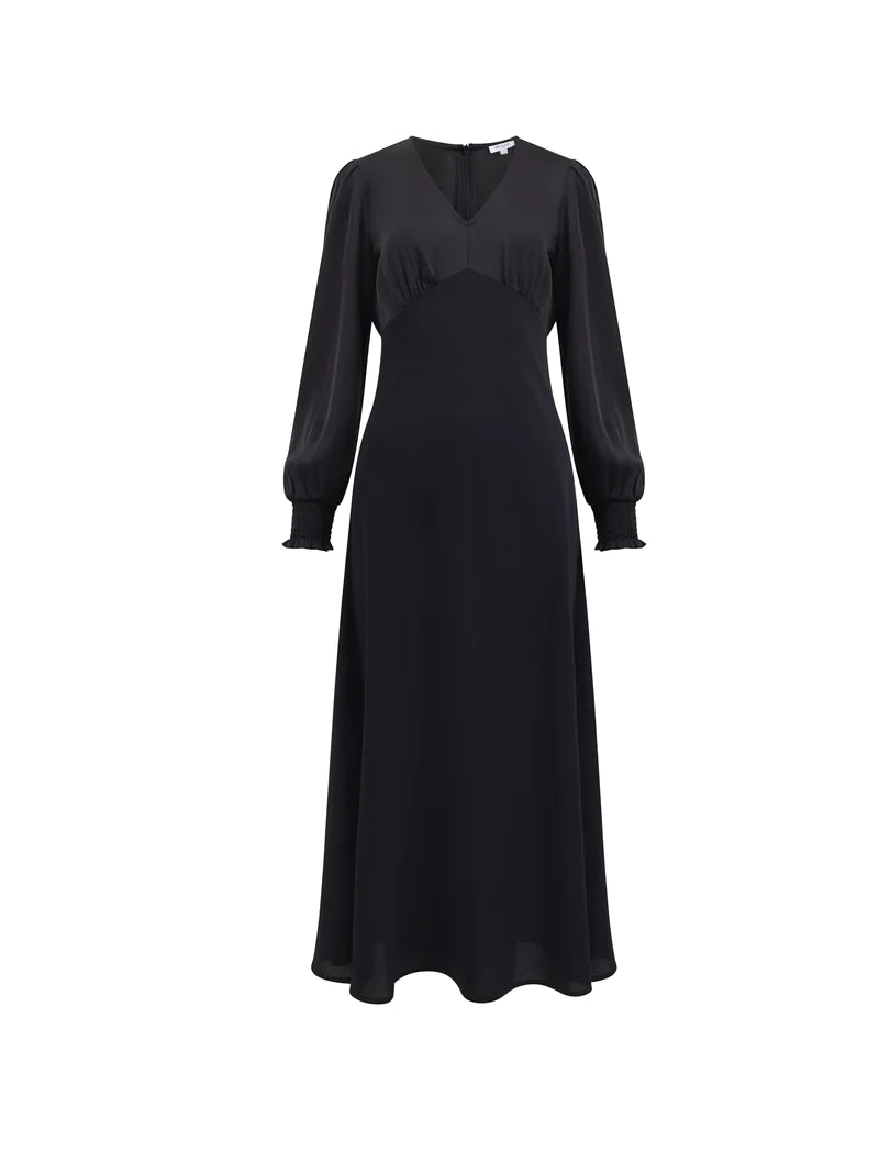 Great Plains Ferne Crepe V-Neck Midi Dress Black