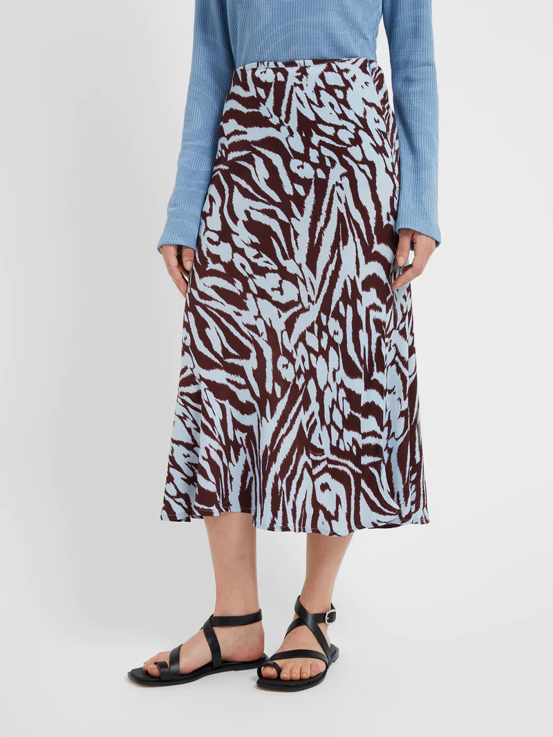 Great Plains Animal Abstract Print Skirt In Chocolate Corfu Blue
