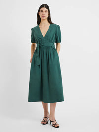 Great Plains  Crinkle Cotton V-Neck Midi Dress Tropical Green