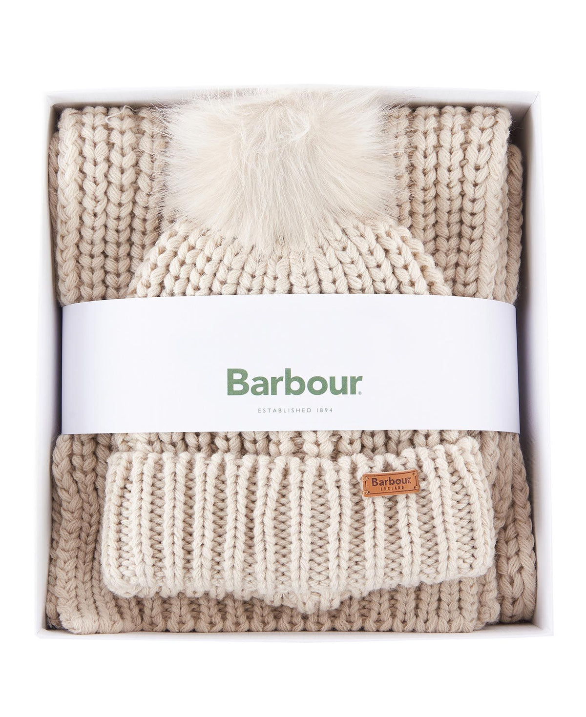 Barbour saltburn Soft Cream Pompom Hat & Scarf Set