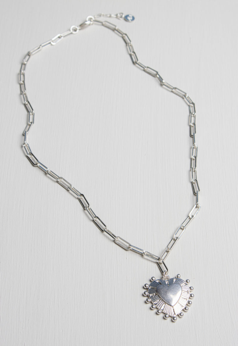 Olia Delilah Heart Necklace Silver Plated