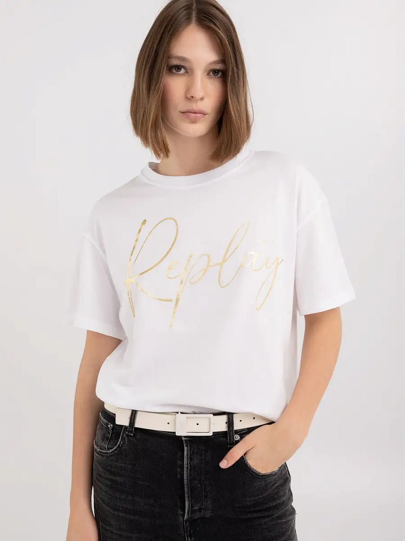 Replay Gold Front Tshirt White