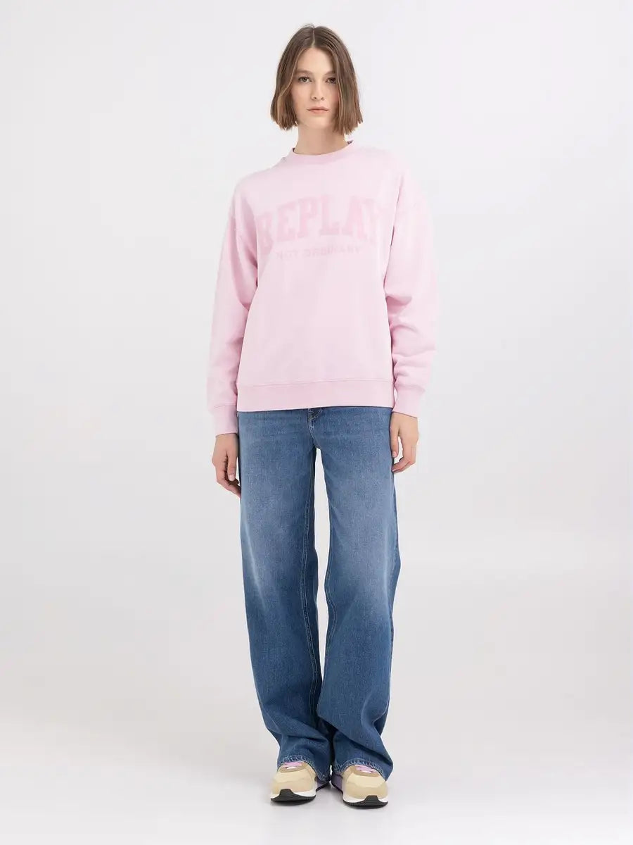 REPLAY OVERSIZED SWEATSHIRT IN ORGANIC COTTON WITH PRINT PINK