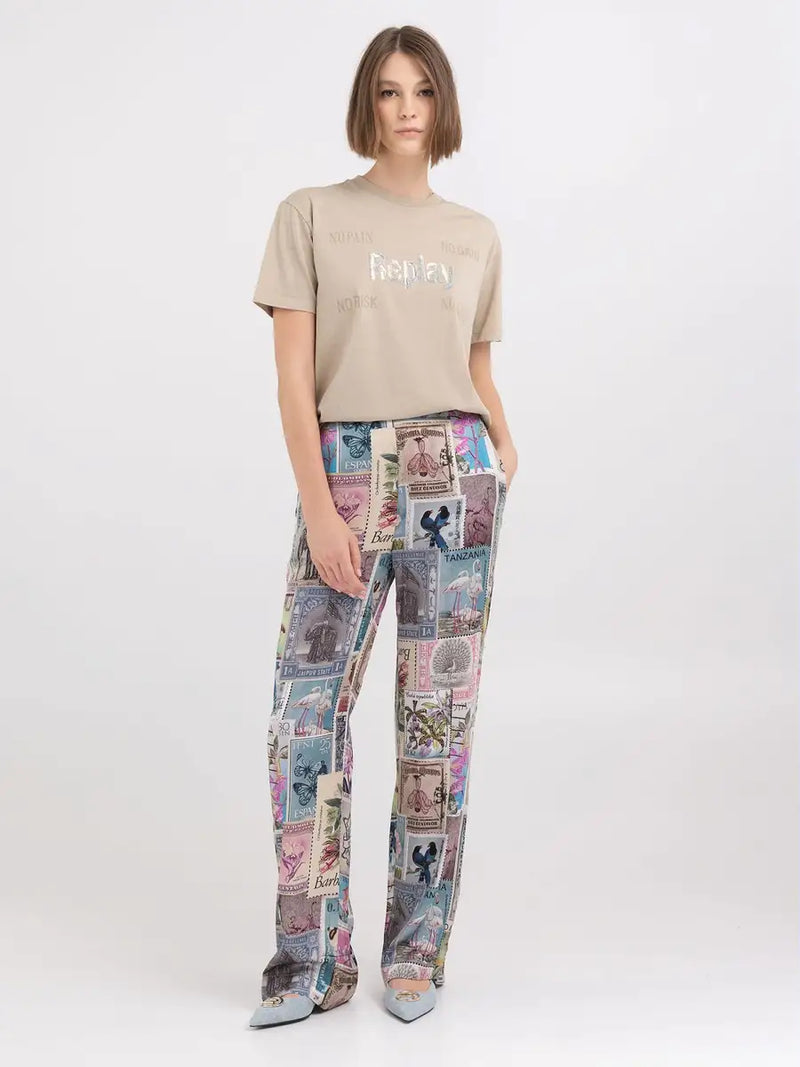 Replay Pyjama Style Trousers With Voyage Print