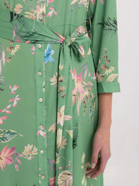 Replay Satin Tropical Print Shirt Dress Green