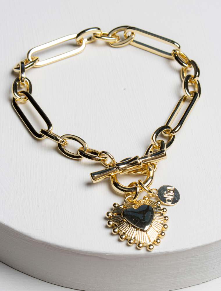 Olia Daphne Paper Link Heart Bracelet Gold Plated