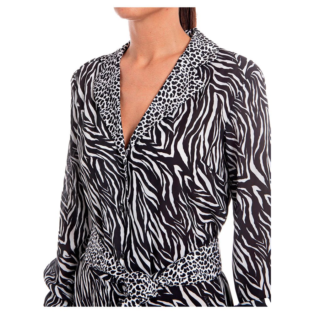 Replay Ladies Zebra W9759 Long Sleeve Midi Dress