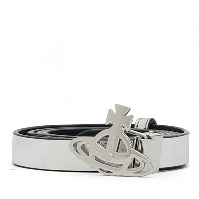 Vivienne Westwood Small Lines Orb Buckle Belt Silver Leather
