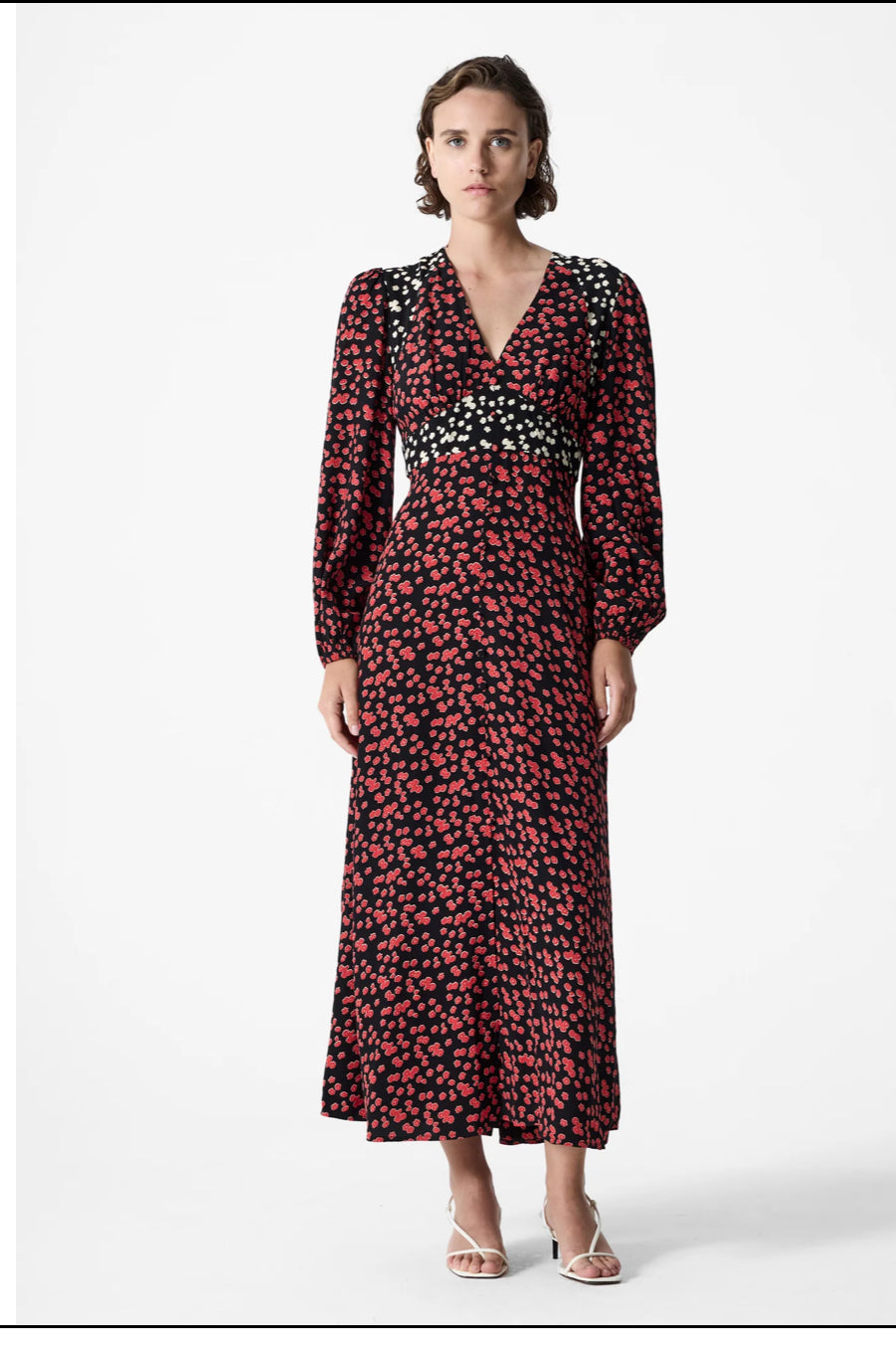 French Connection Harriet Delphine Midi Dress Red Brick Multi