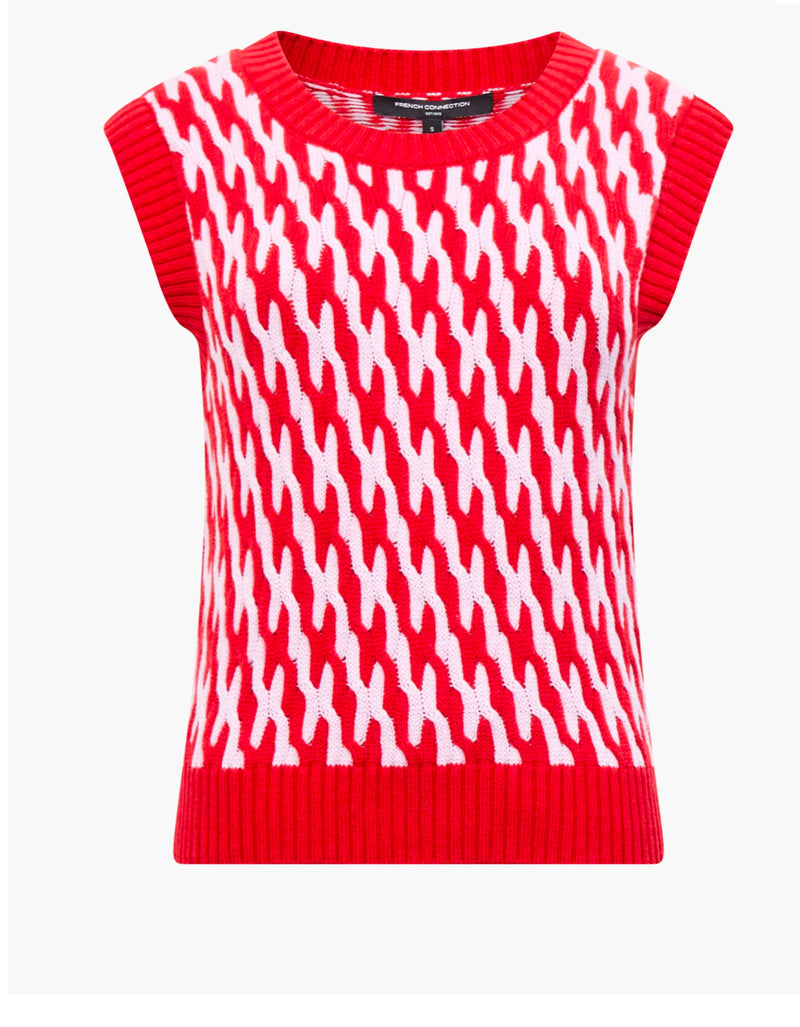 French Connection Klara Striped Knitted Vest Top Lipstick