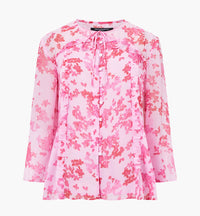 French Connection Isla Hallie Crinkle Tie Neck Top Violet Pink Multi