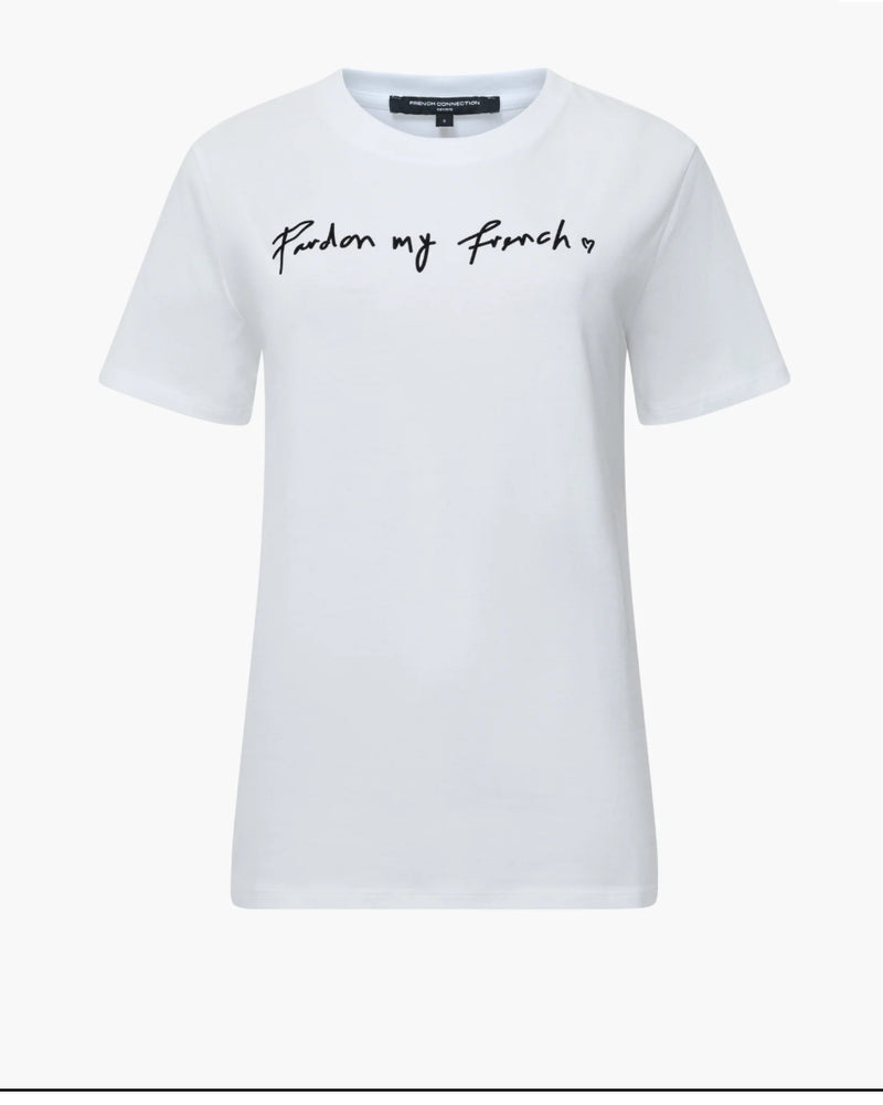 French Connection Pardon My French Graphic T-Shirt White