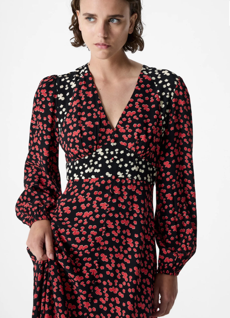 French Connection Harriet Delphine Midi Dress Red Brick Multi
