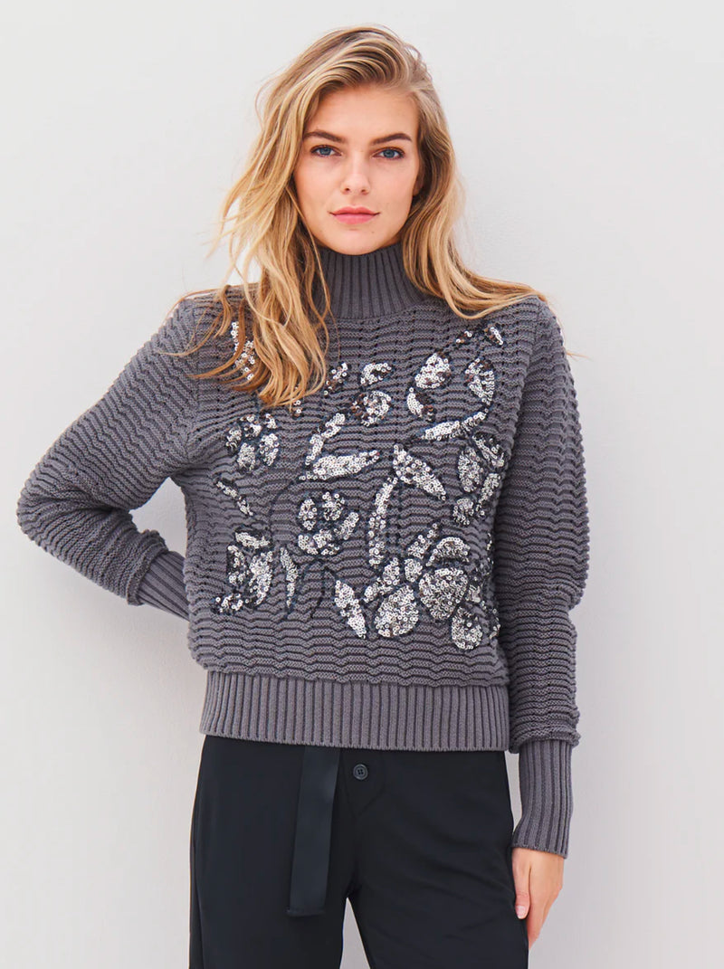 NU Denmark Anja Sequin Knitted Jumper Grey Mix