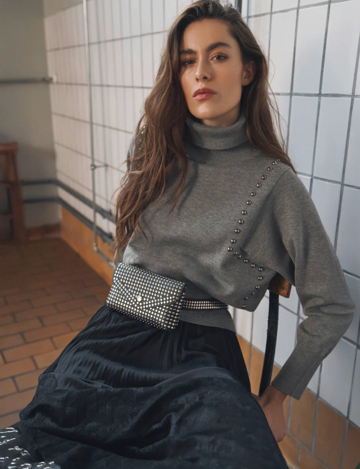 NU Denmark Adea Studded Jumper Grey Mix
