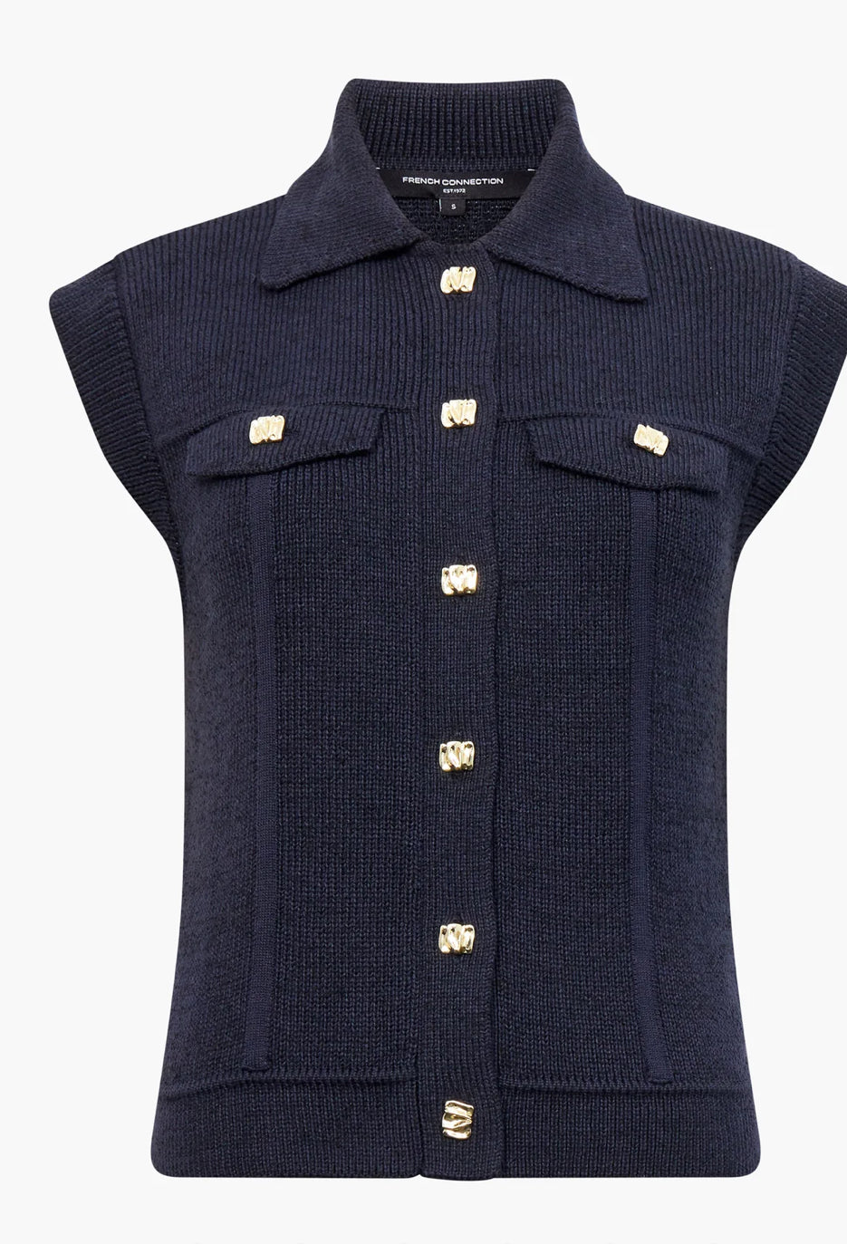 French Connection Roland Knit Collared Gilet Indigo