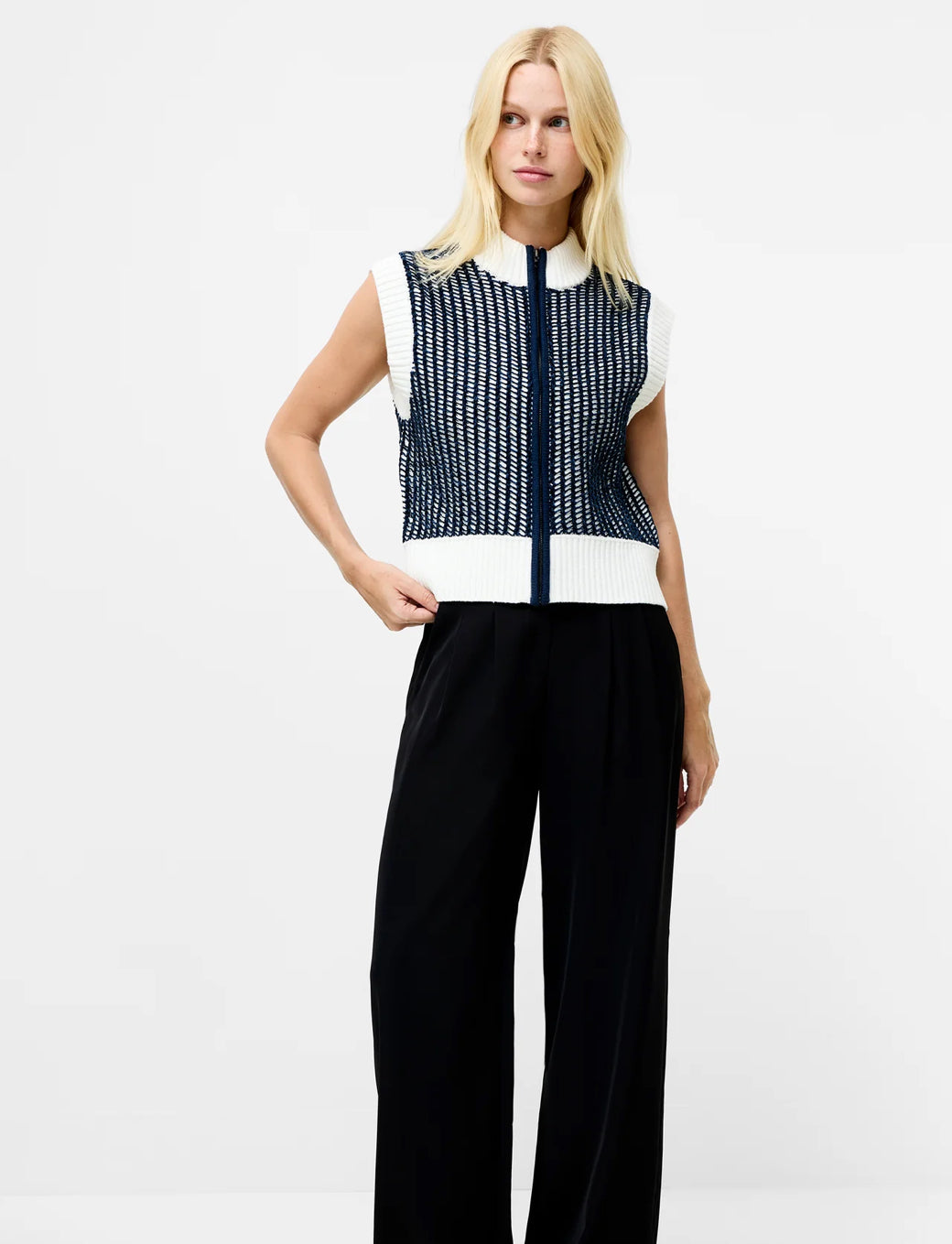 French Connection Klara Sleeveless Knit Jumper Navy/Winter White
