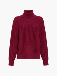 French Connection Keya Popcorn Knit Roll Neck Jumper In Bordeaux Red