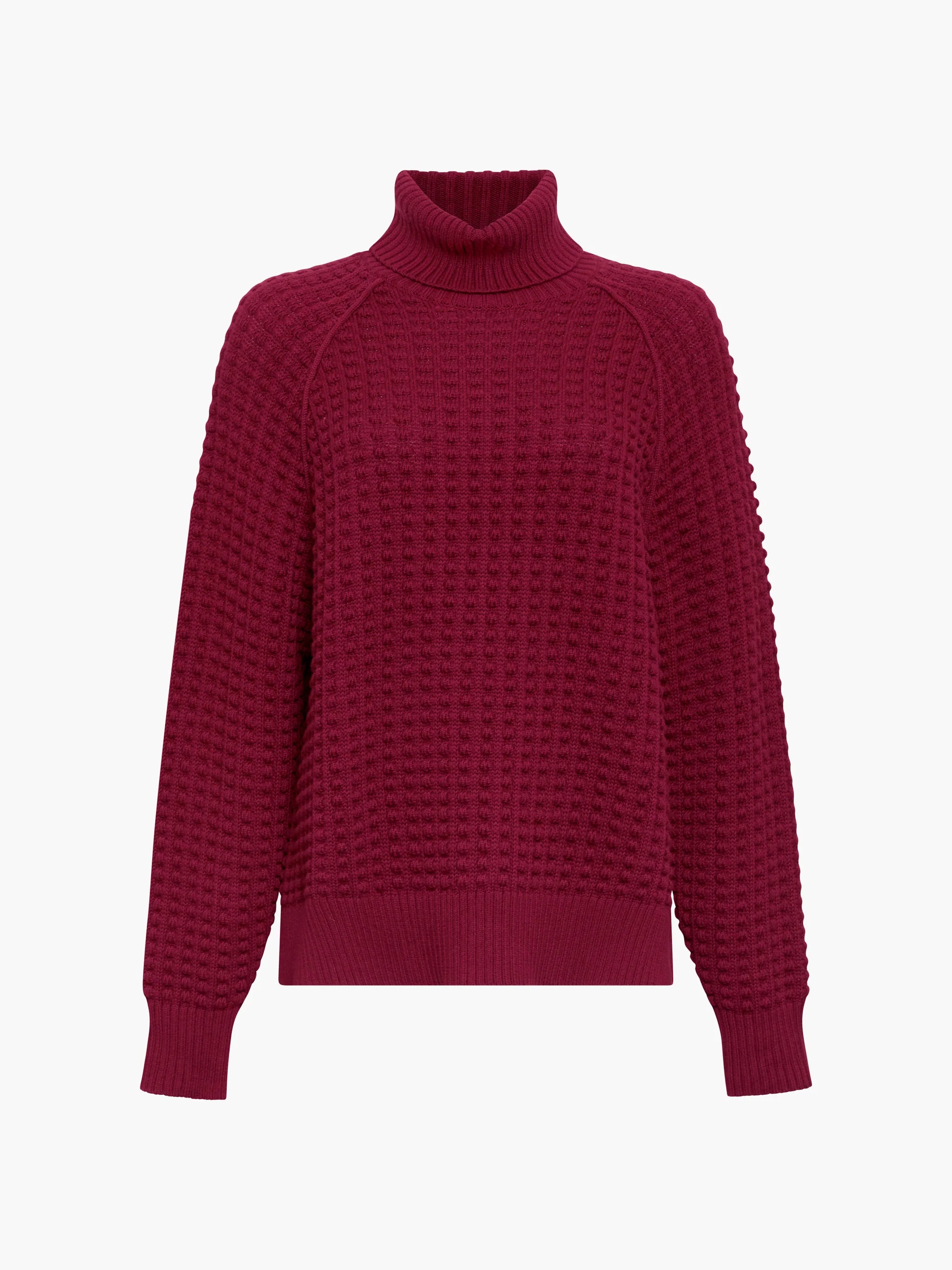 French Connection Keya Popcorn Knit Roll Neck Jumper In Bordeaux Red