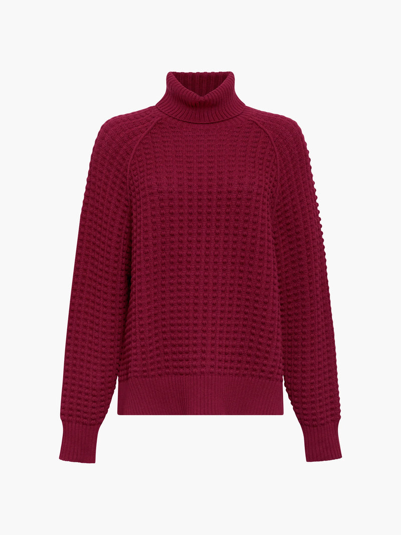 French Connection Keya Popcorn Knit Roll Neck Jumper In Bordeaux Red