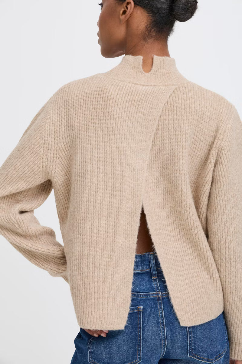 ICHI Ducie Crossback Jumper Oatmeal