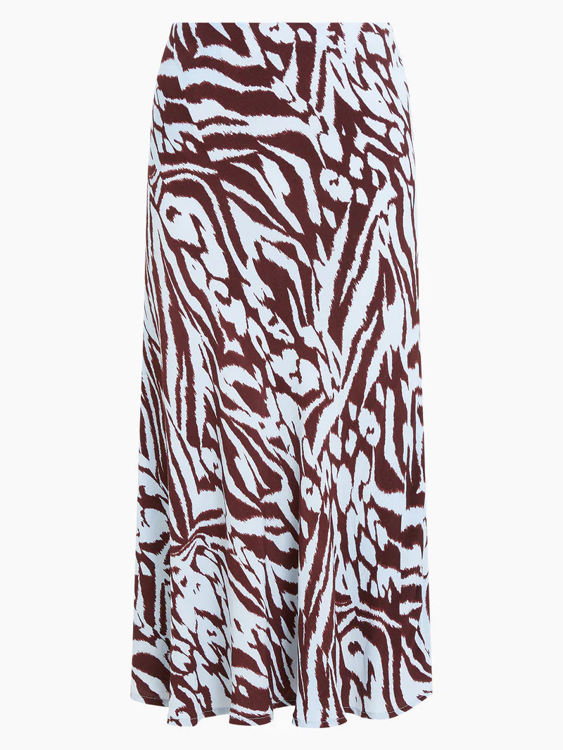 Great Plains Animal Abstract Print Skirt In Chocolate Corfu Blue