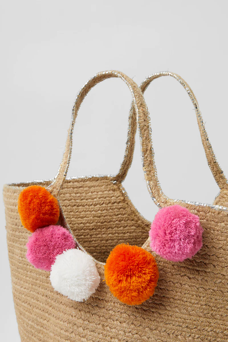 Great Plains Raffia Pom Pom Beach Bag