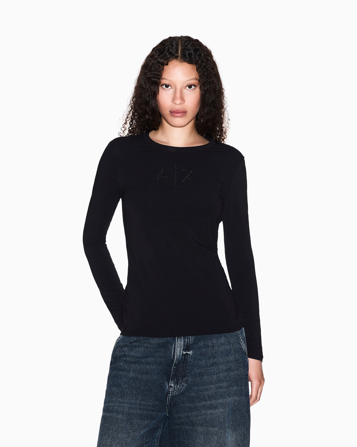 Armani Exchange Long Sleeved Detail Front Top Black