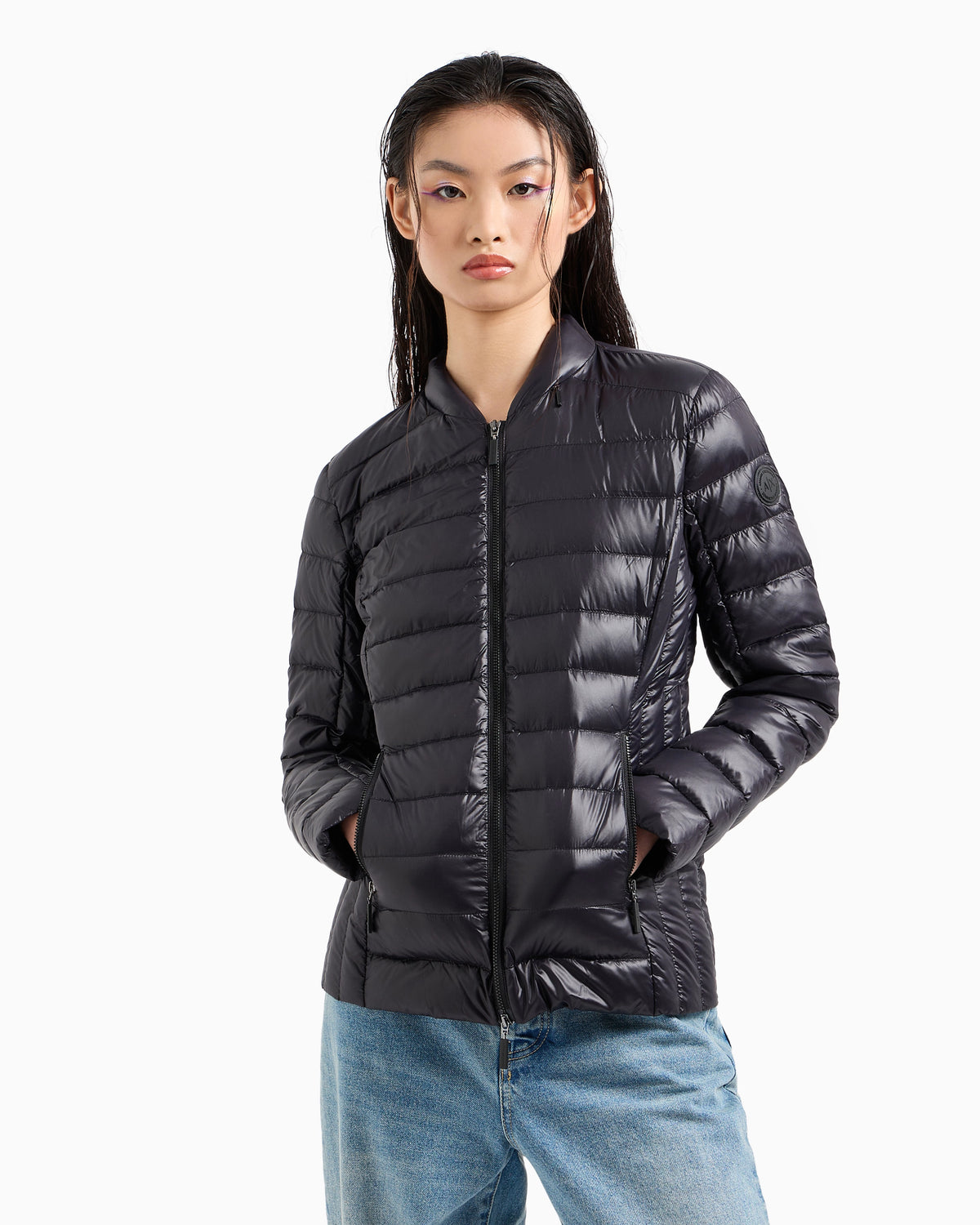 Armani Exchange Fitted Short Puffa Jacket In Black