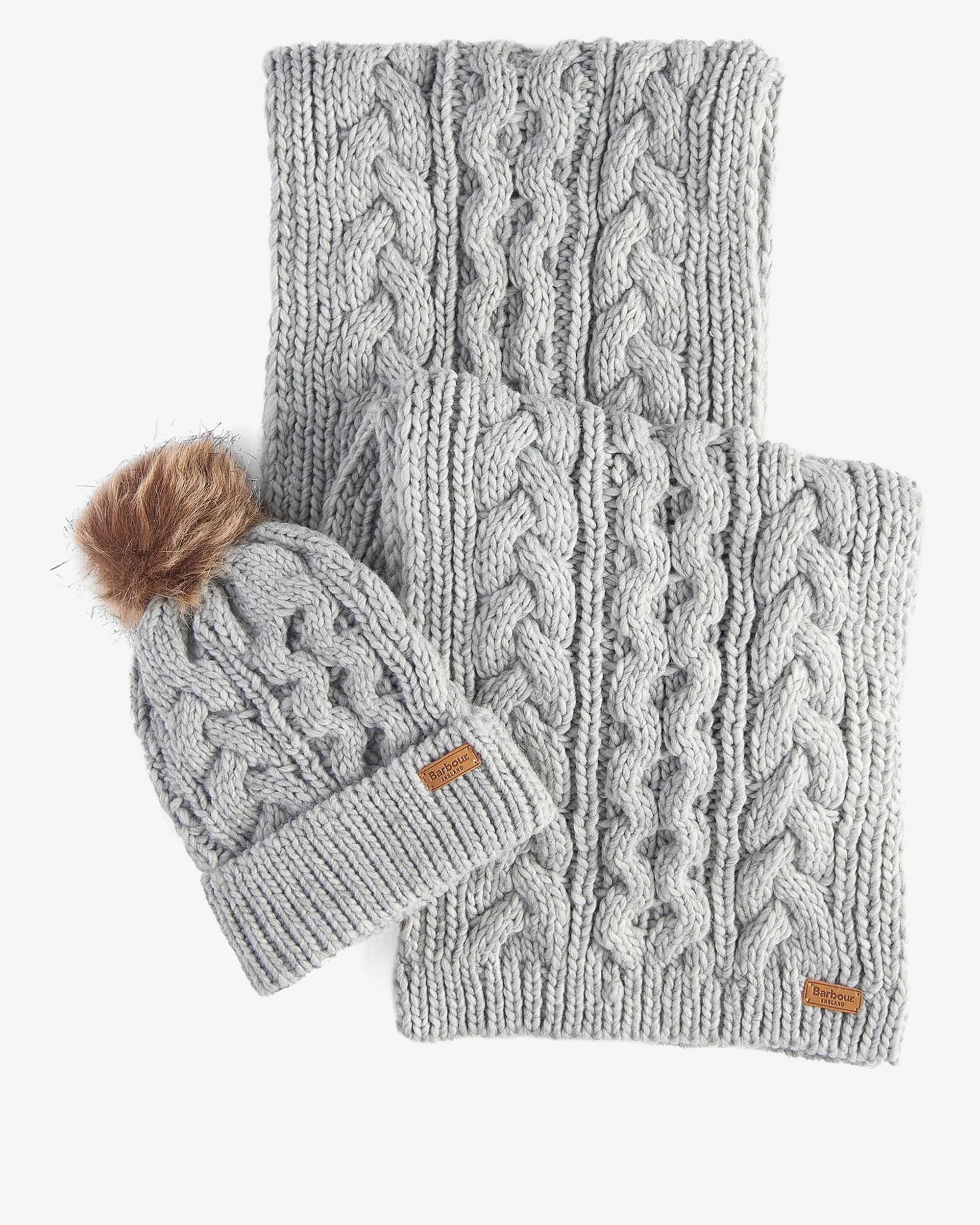 Barbour Penshaw Beanie & Scarf Gift Set Grey