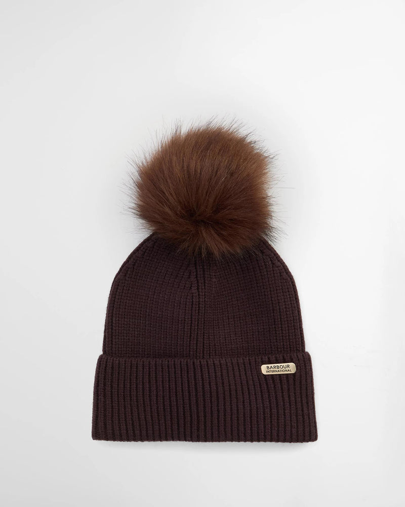 Barbour International Mallory Pom Baeanie Hat Chocolate