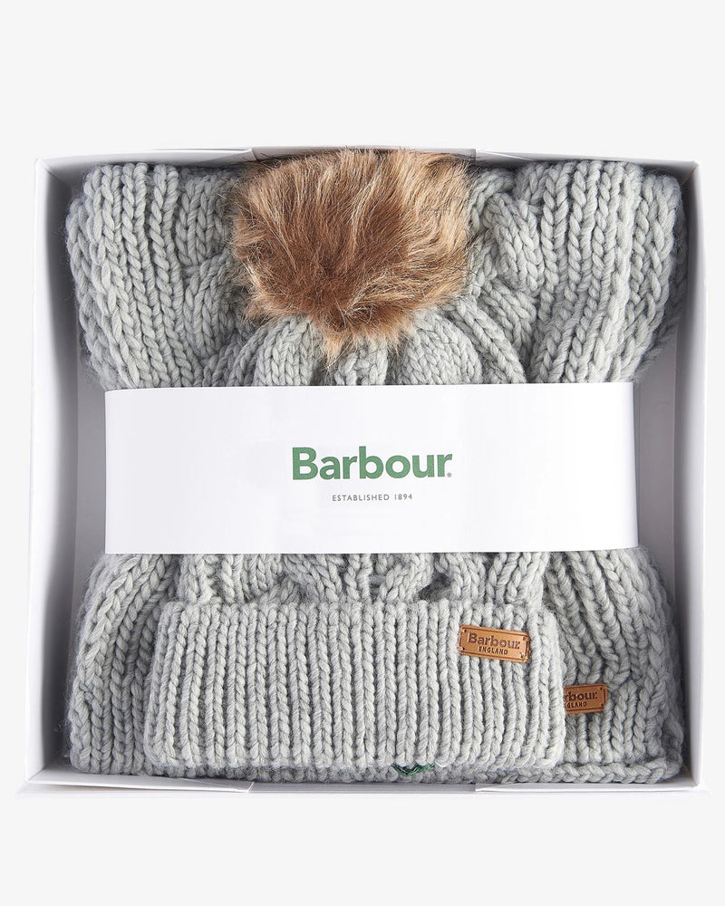 Barbour Penshaw Beanie & Scarf Gift Set Grey