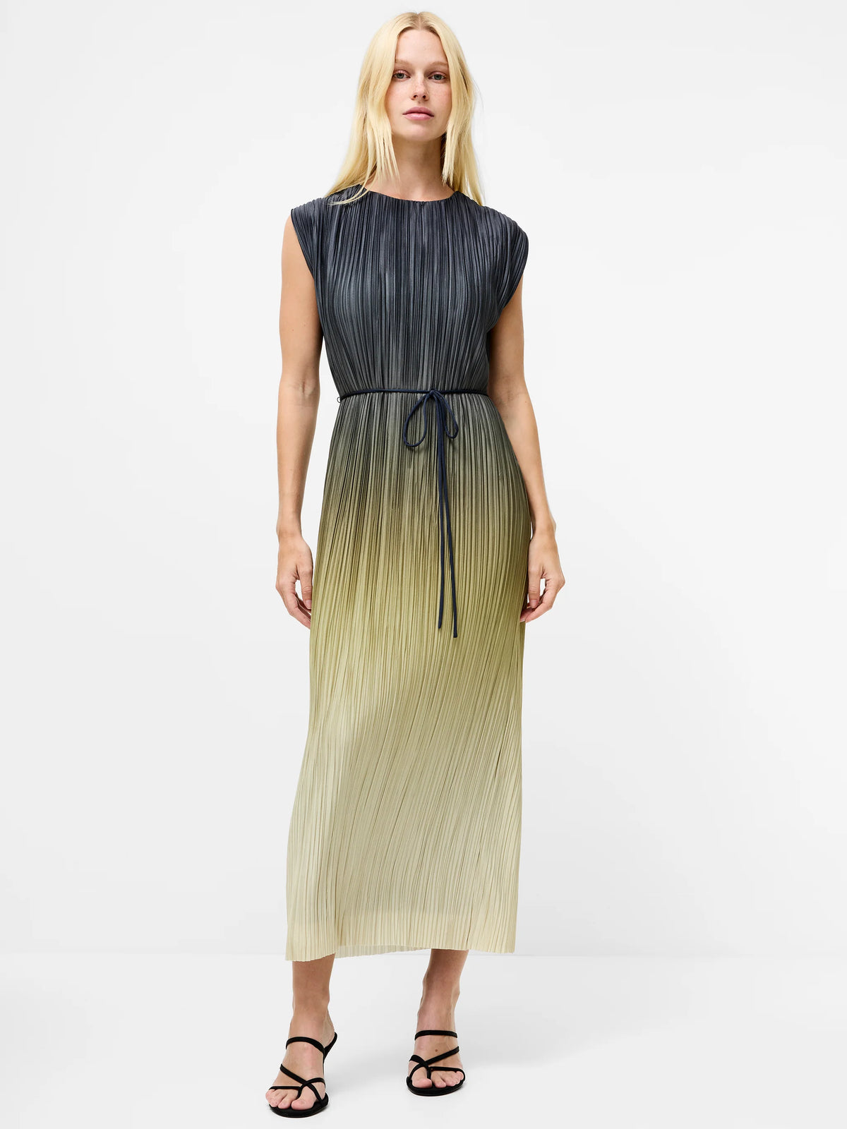French Connection Xena Pleated Dress Khaki Ombre