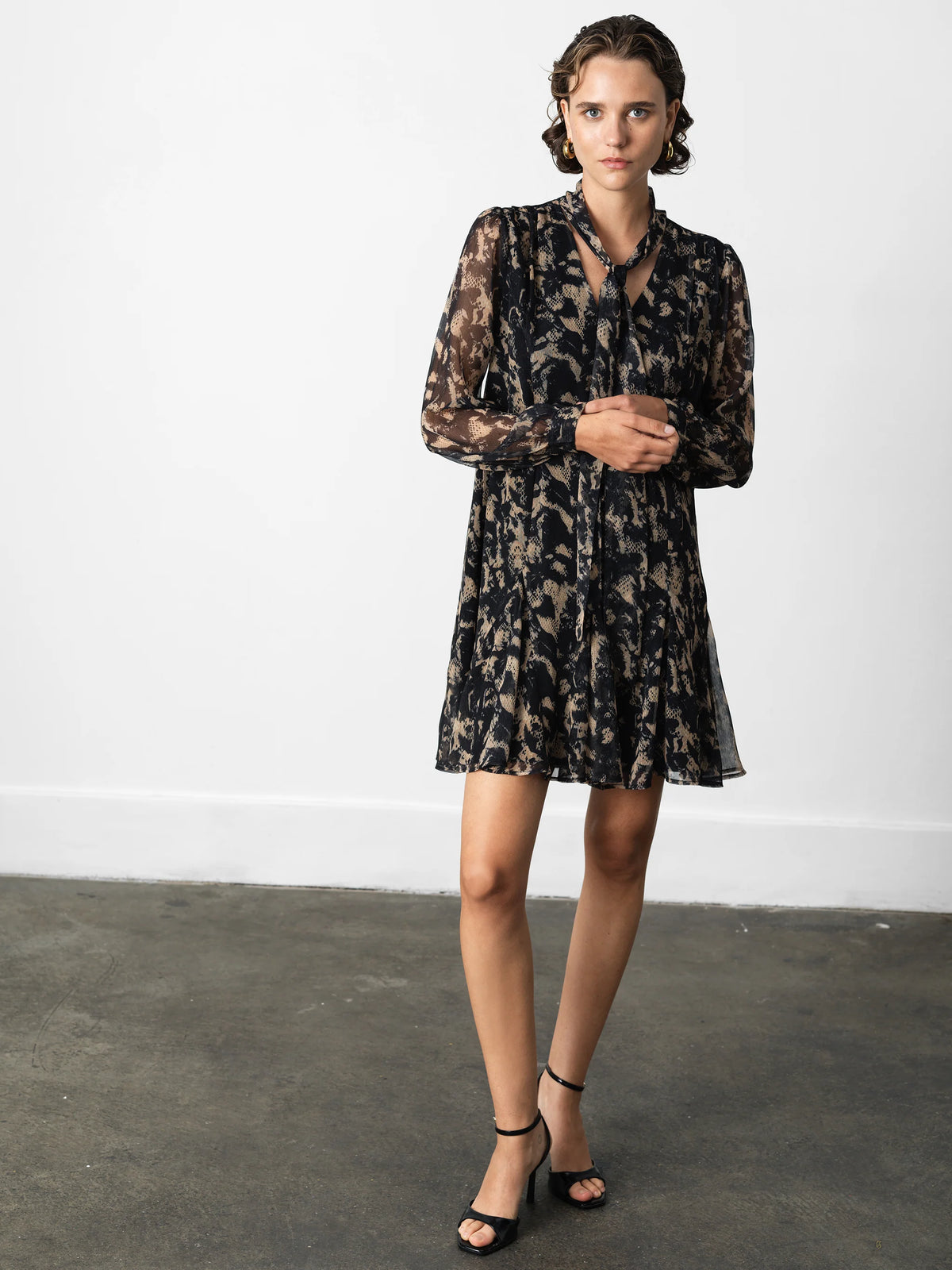 French Connection Hallie Snake Chiffon Dress Yellow Multi