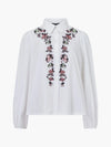 French Connection Cambria Ellie Embroidered Button Down Shirt Cream/ Pink Blossom