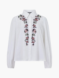 French Connection Cambria Ellie Embroidered Button Down Shirt Cream/ Pink Blossom