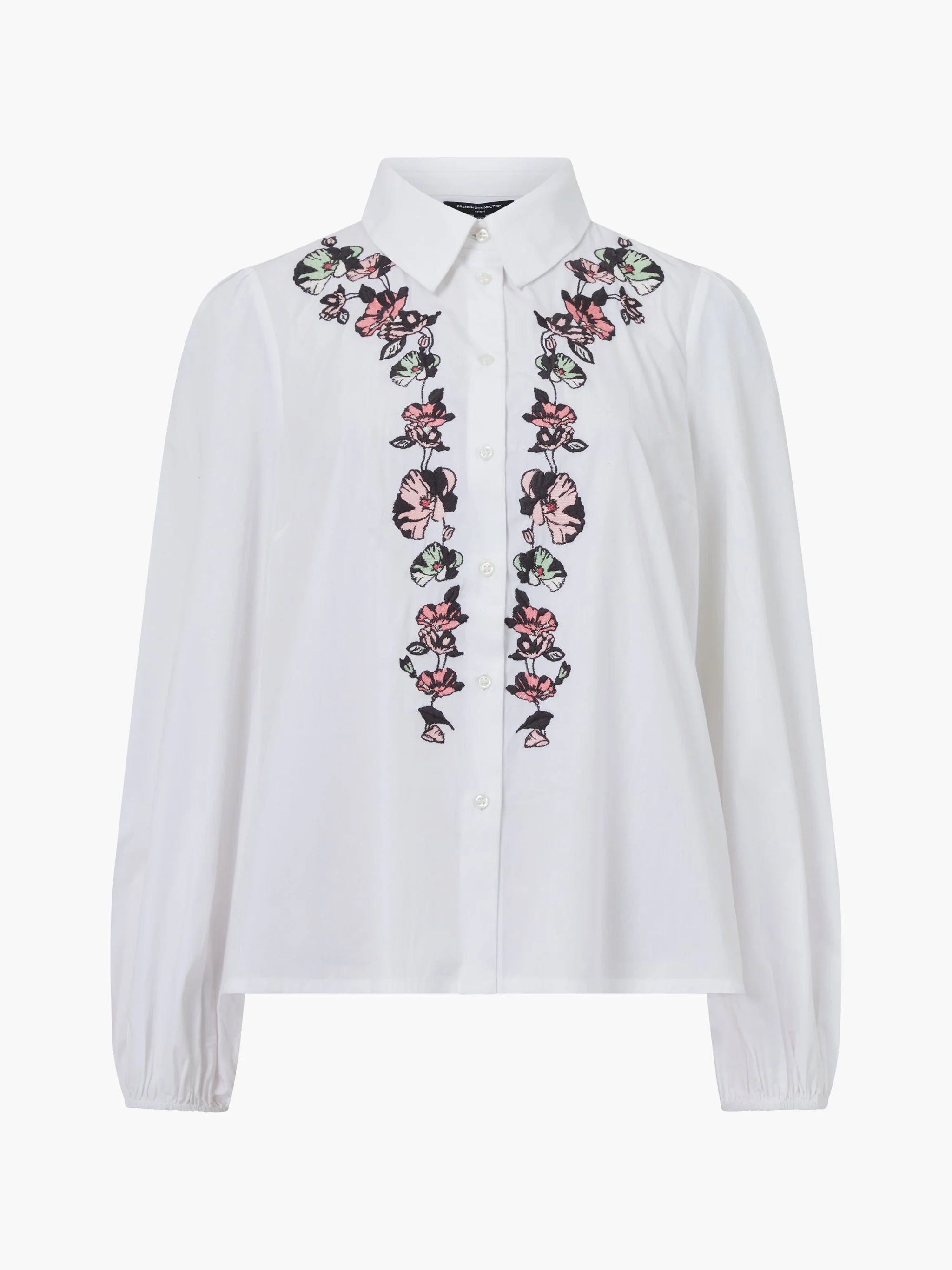French Connection Cambria Ellie Embroidered Button Down Shirt Cream/ Pink Blossom