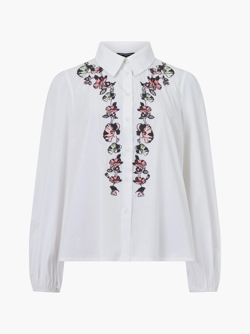French Connection Cambria Ellie Embroidered Button Down Shirt Cream/ Pink Blossom