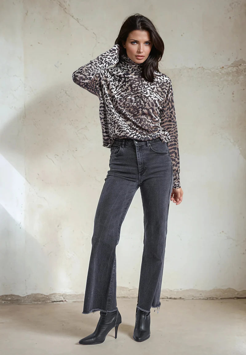 Religion Emmy Turtleneck Top Silver Animal Print
